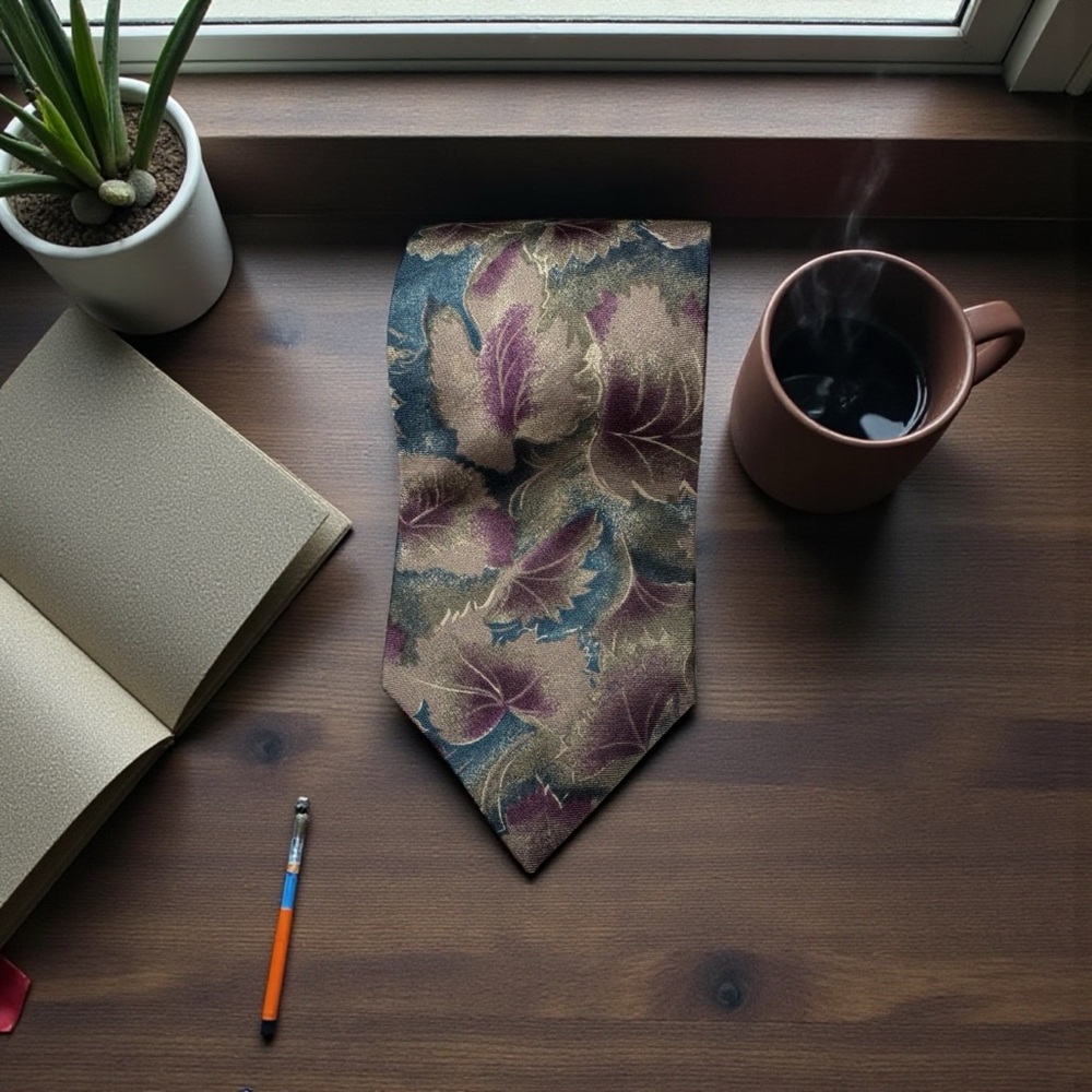Vintage Christian Dior Silk Leaf Print Tie Art Deco Designer